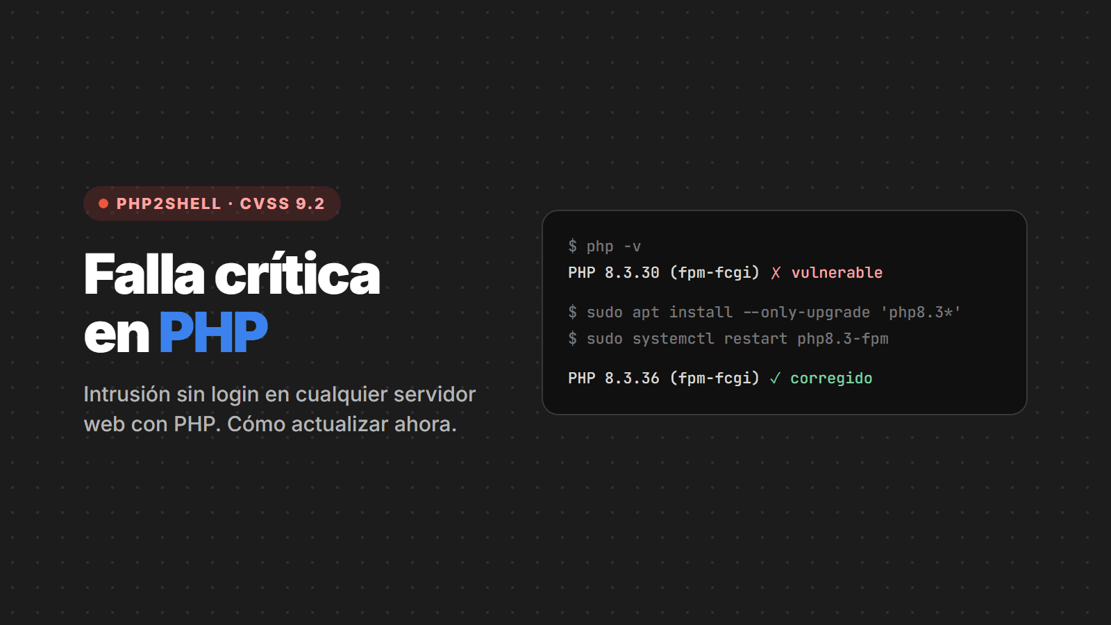 PHP2Shell: fallas críticas en PHP permiten invadir servidores sin login. Cómo actualizar ahora